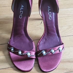 New satin jeweled slip on heel
